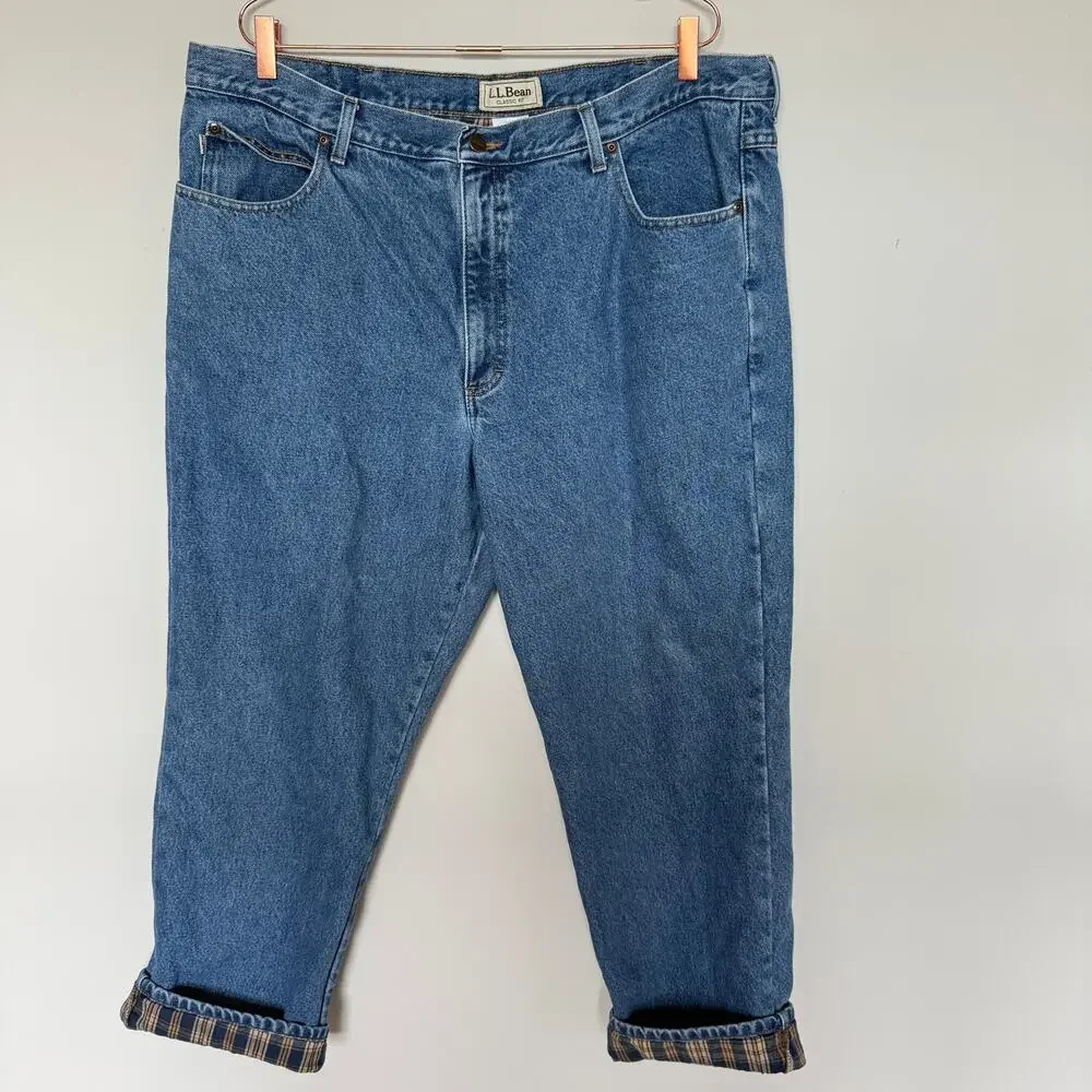 LL Bean Jeans Mens 42x29 Denim Flannel Lined Straight Leg Barn Country Outdoor